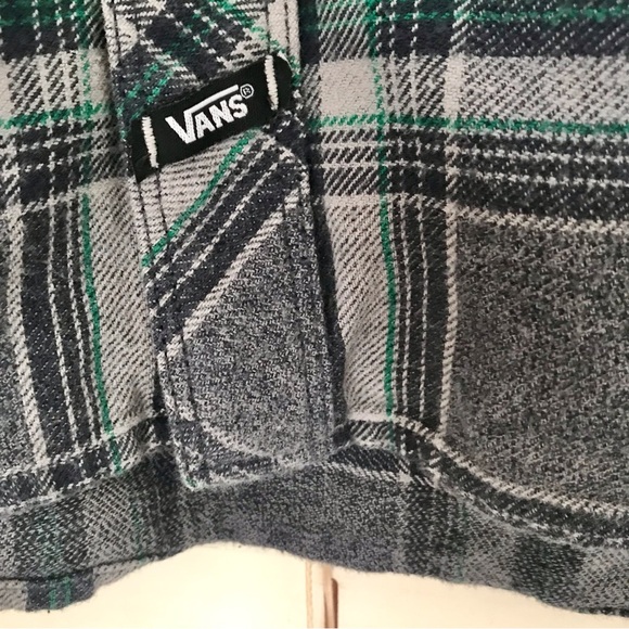 Vintage Kids Vans flannel button down shirt sz large Plaid Gray w/ Green Stripe - Picture 2 of 11